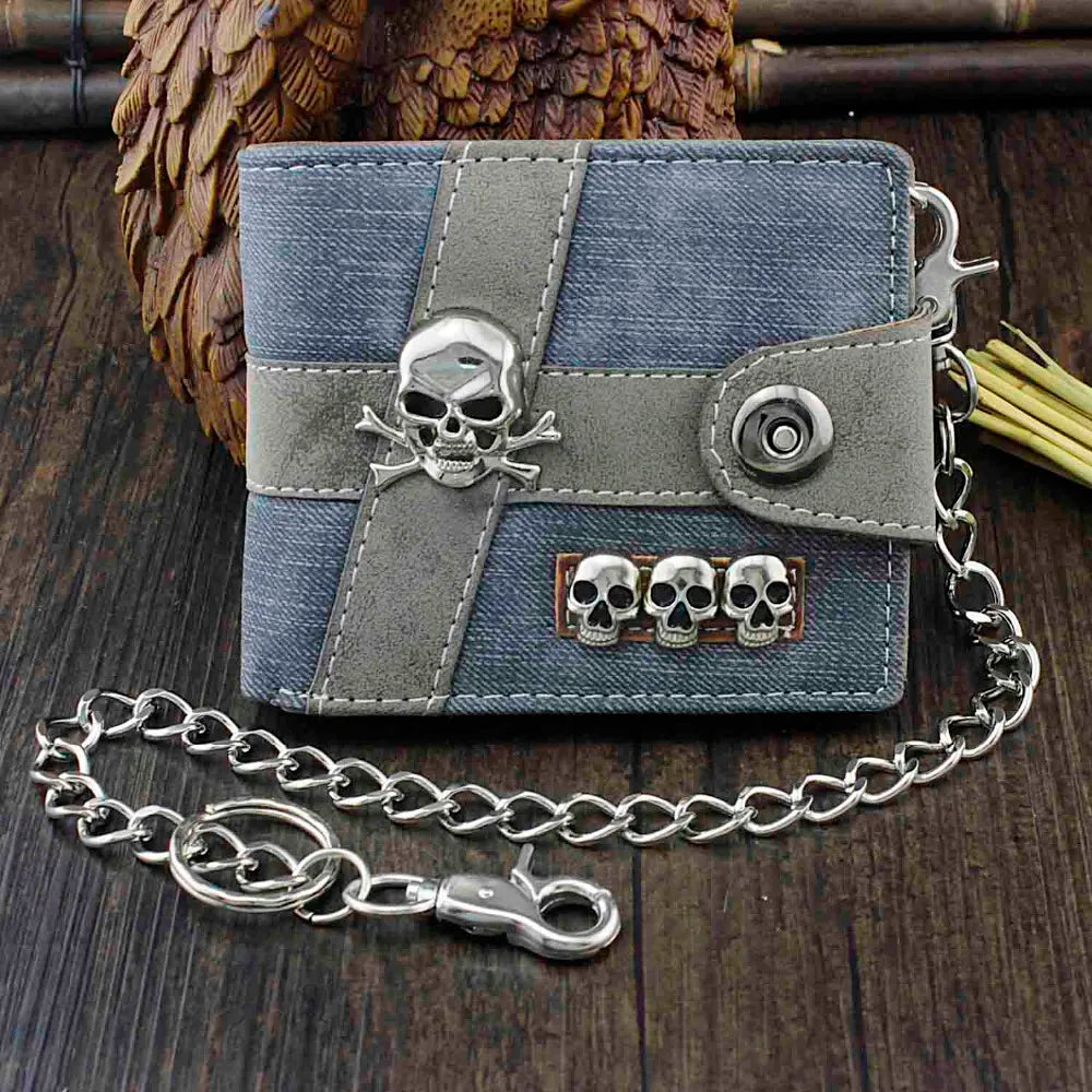 Skull Punk Biker Casual Hasp Wallet Purse with Chain