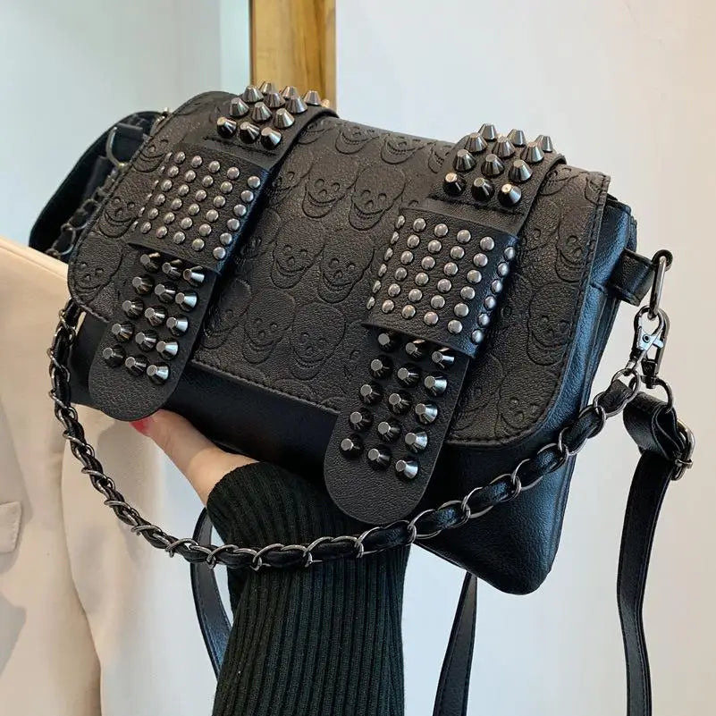 Skull Rivet Women Bag Soft Pu Leather Shoulder Bags Punk Crossbody Bags