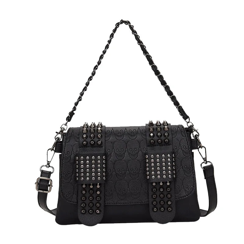 Skull Rivet Women Bag Soft Pu Leather Shoulder Bags Punk Crossbody Bags