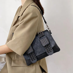 Skull Rivet Women Bag Soft Pu Leather Shoulder Bags Punk Crossbody Bags