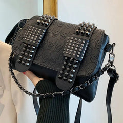 Skull Rivet Women Bag Soft Pu Leather Shoulder Bags Punk Crossbody Bags