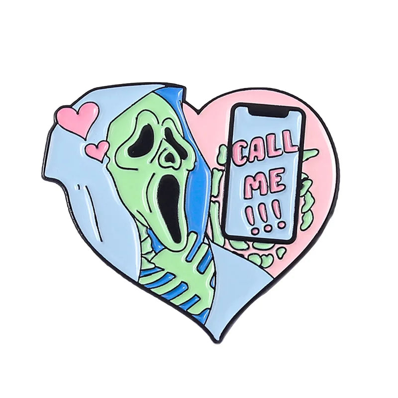 Skull Rose Heart Pin Punk Style Halloween Cat Head Compass Wizard Hat