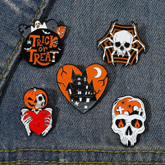 Skull Rose Heart Pin Punk Style Halloween Cat Head Compass Wizard Hat
