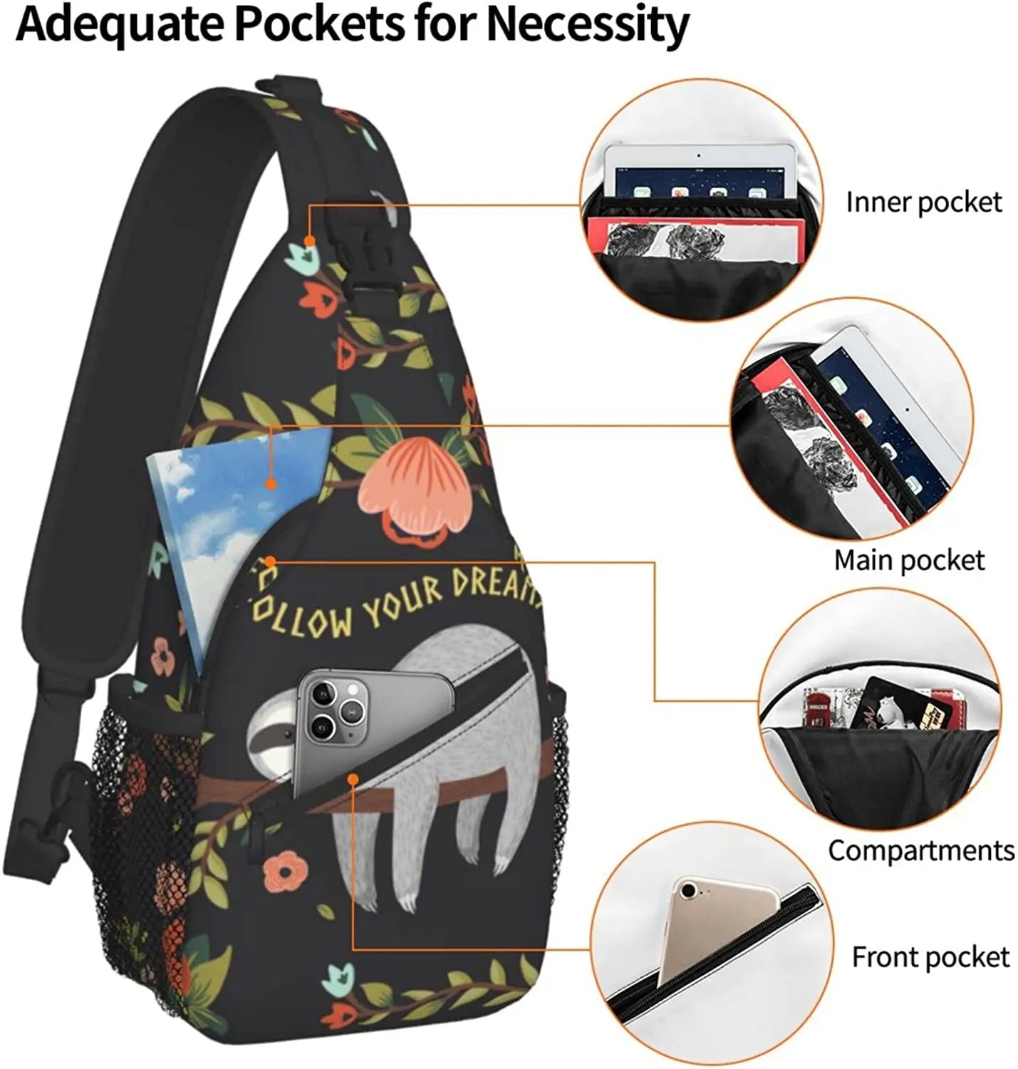 Sloth Sling Bag Crossbody Travel Chest Backpack Outdoor Sports