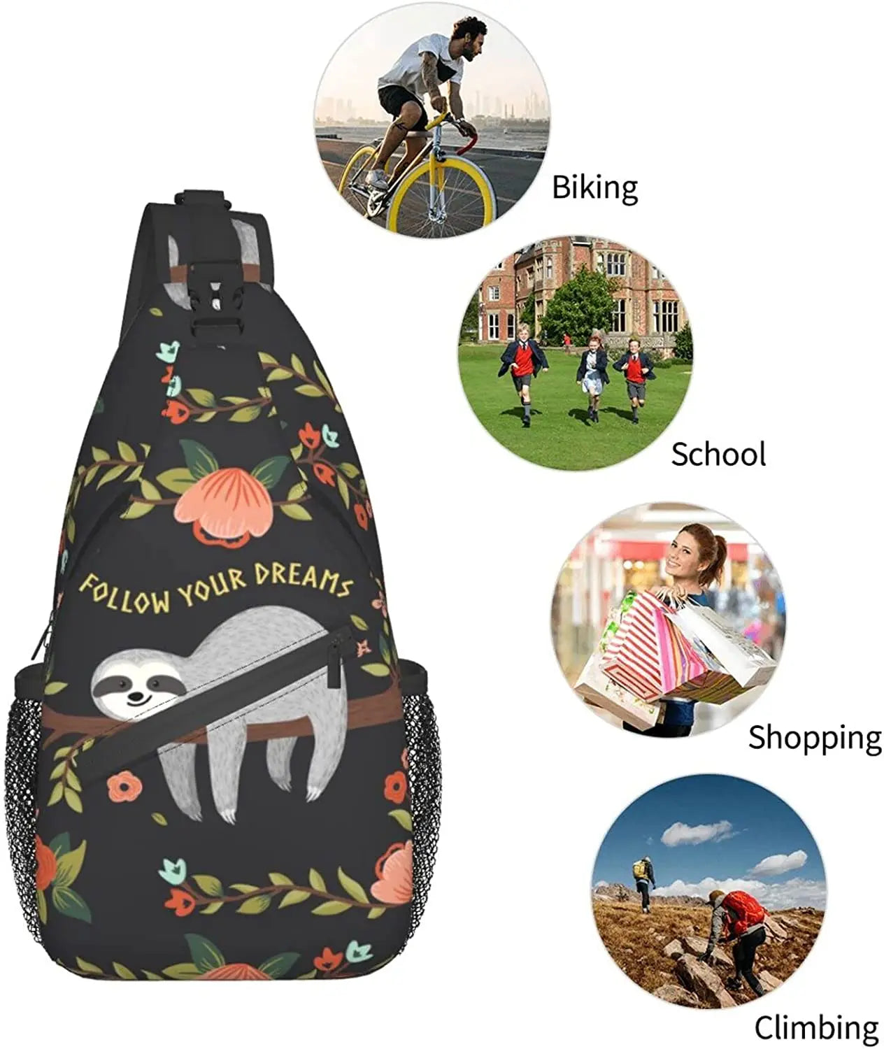 Sloth Sling Bag Crossbody Travel Chest Backpack Outdoor Sports