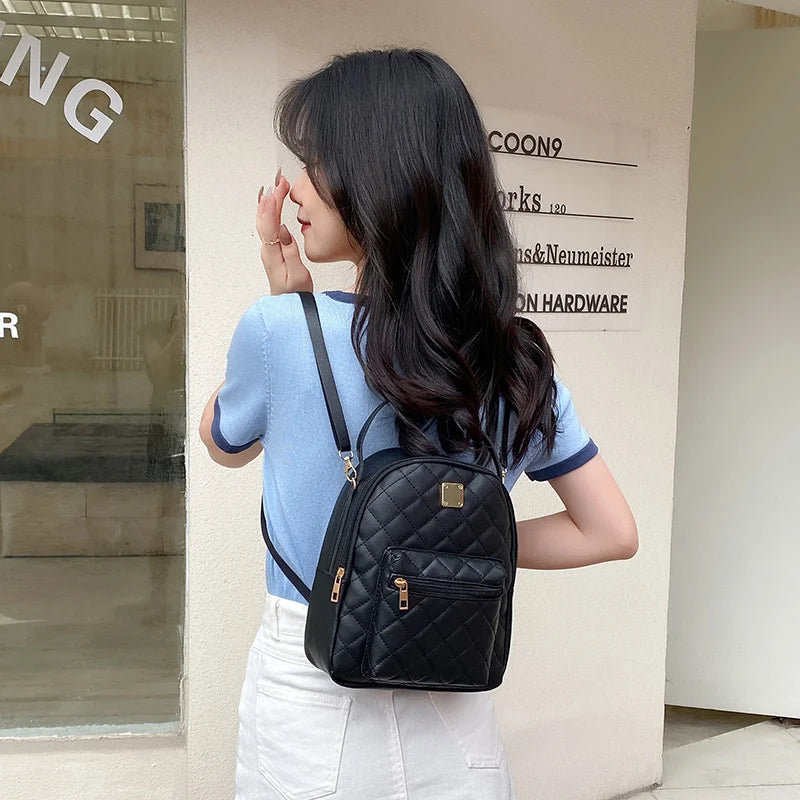 Small Backpack Women Shoulder Bags Diamond Grids PU Leather Bag Summer Mochilas