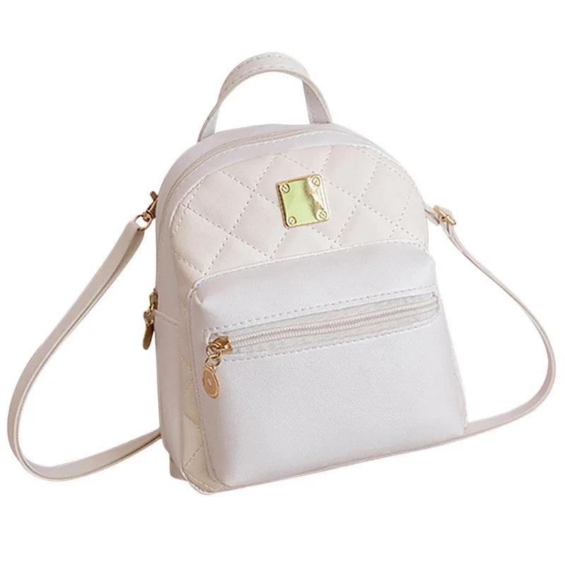 Small Backpack Women Shoulder Bags Diamond Grids PU Leather Bag