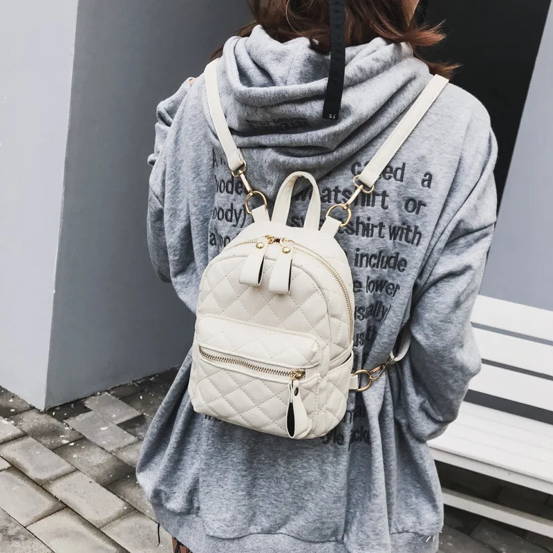 Small PU Leather Backpack Portable Women Bag