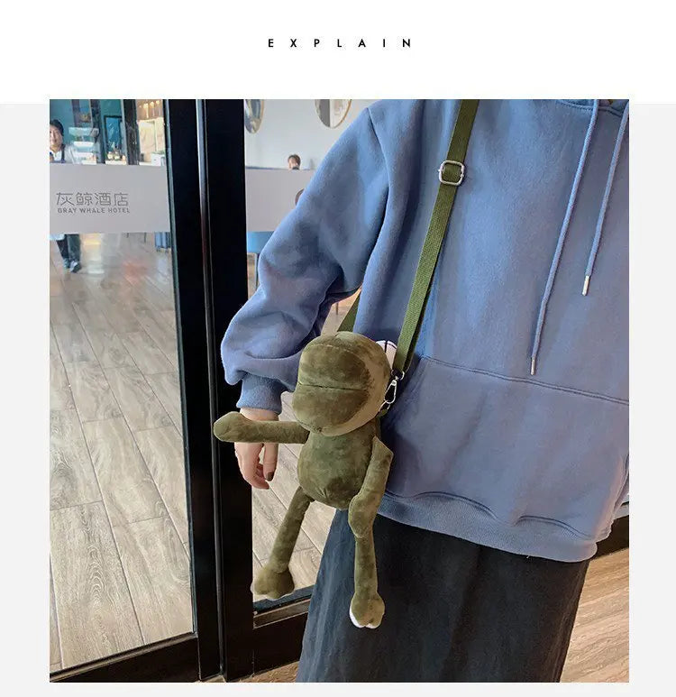 Plush Panda Frog Crossbody Bag Soft Purses Chain Strape Women Shoulder Phone Bag