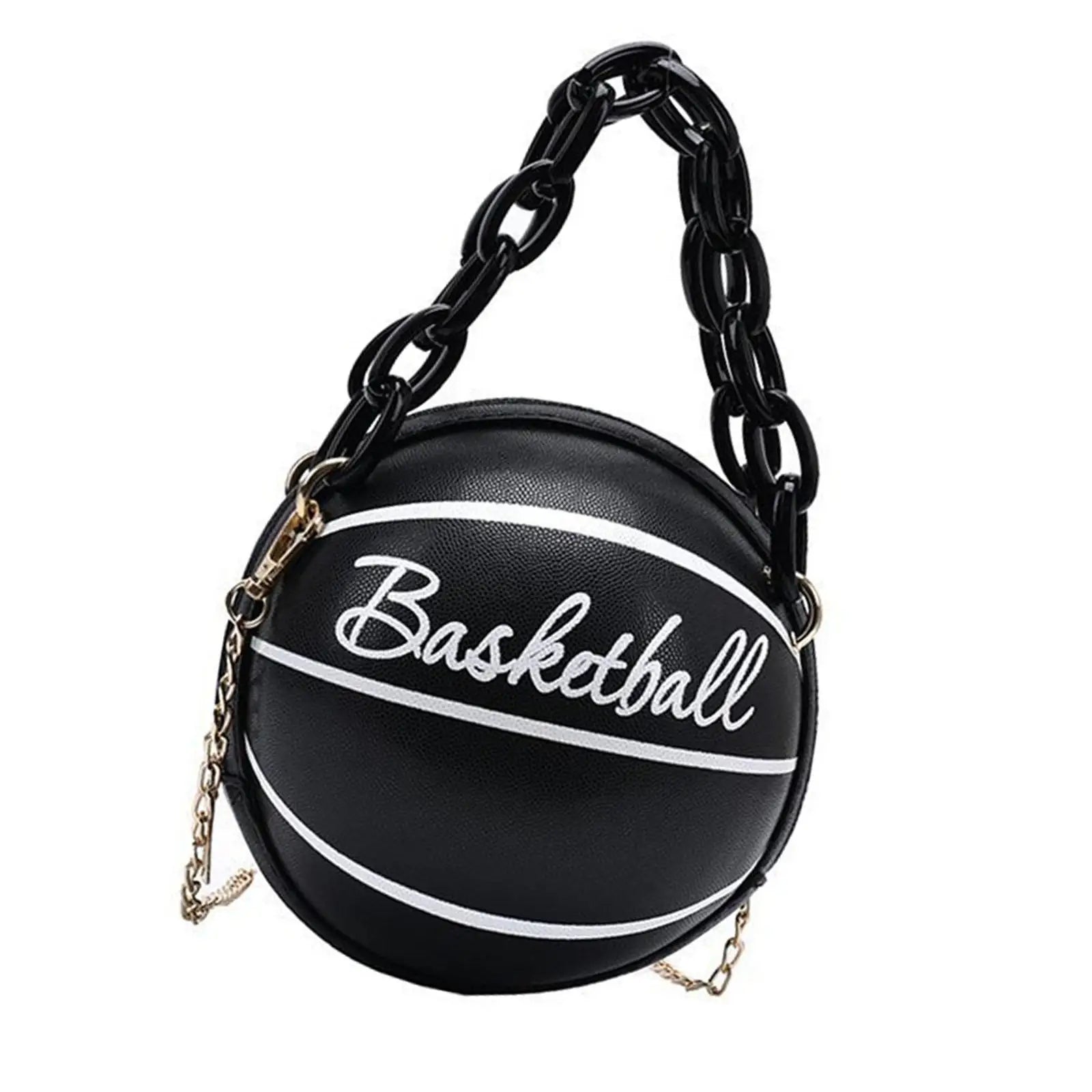 Basketball Shaped Handbag Leather Chain Round Tote Graphic
