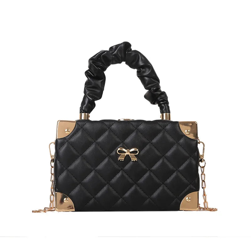 Plaid Crossbody Bag Ruffled Top Handle Chain Shoulder Party Purse