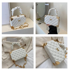 Plaid Crossbody Bag Ruffled Top Handle Chain Shoulder Party Purse