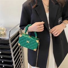 Plaid Crossbody Bag Ruffled Top Handle Chain Shoulder Party Purse