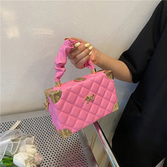 Plaid Crossbody Bag Ruffled Top Handle Chain Shoulder Party Purse