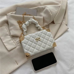Plaid Crossbody Bag Ruffled Top Handle Chain Shoulder Party Purse