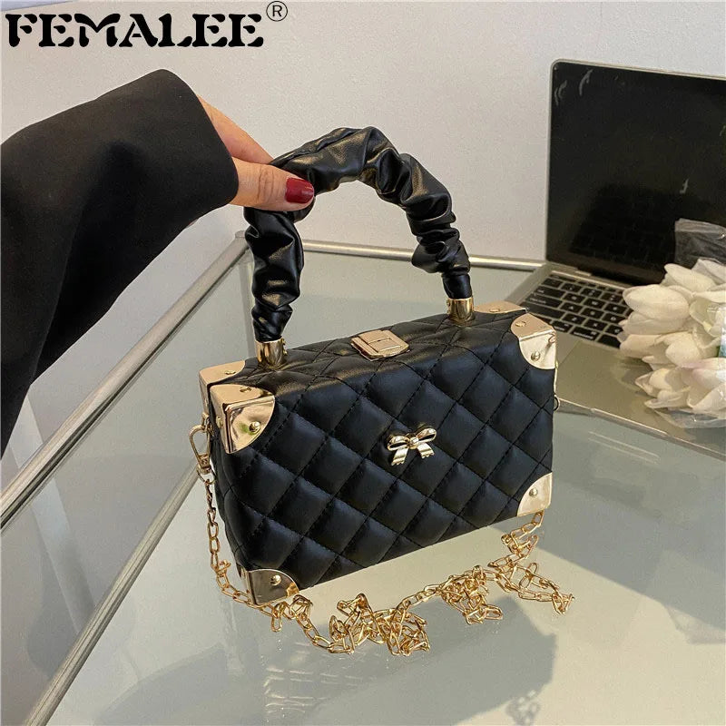 Plaid Crossbody Bag Ruffled Top Handle Chain Shoulder Party Purse