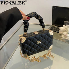 Plaid Crossbody Bag Ruffled Top Handle Chain Shoulder Party Purse