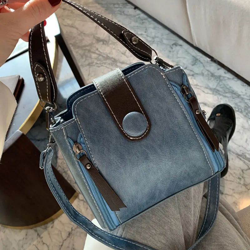 Retro Bucket Bag Wide Strap Shoulder Bag