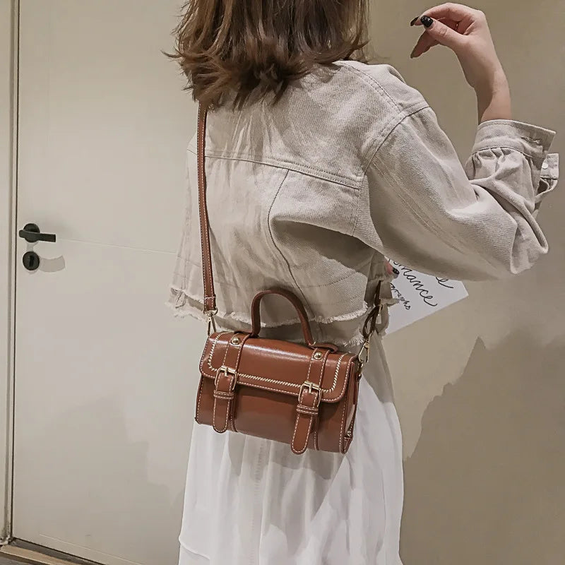 Vintage Small Crossbody Bag Soft PU Leather Boston Satchel for Women