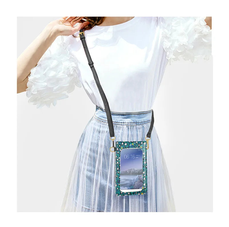 Dolphin Print Crossbody Bag for Women Leather Purse Touch Screen Phone Pouch