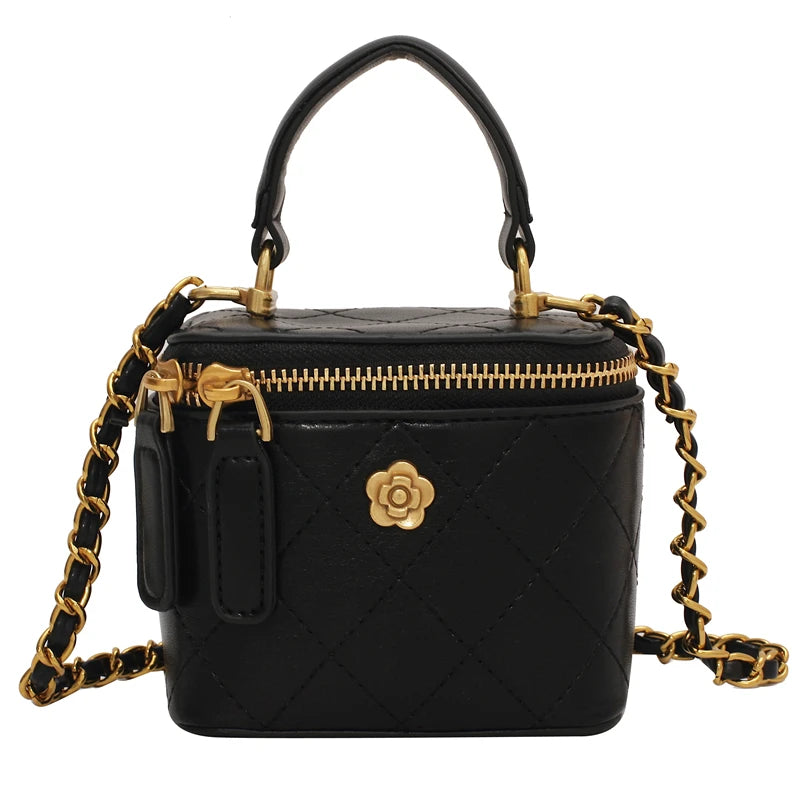 Quilted Crossbody Bag with Metal Chain - Small Shoulder Clutch