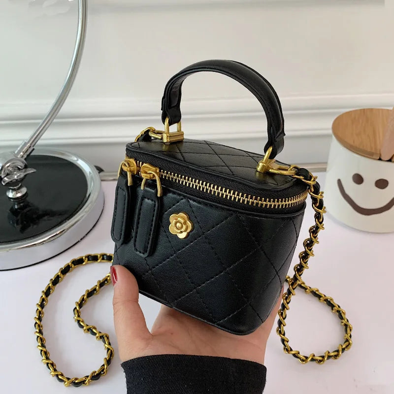 Quilted Crossbody Bag with Metal Chain - Small Shoulder Clutch