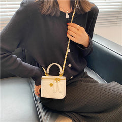 Quilted Crossbody Bag with Metal Chain - Small Shoulder Clutch