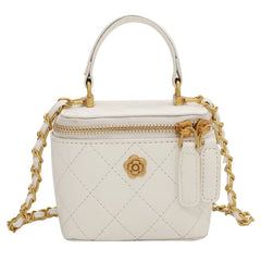 Quilted Crossbody Bag with Metal Chain - Small Shoulder Clutch