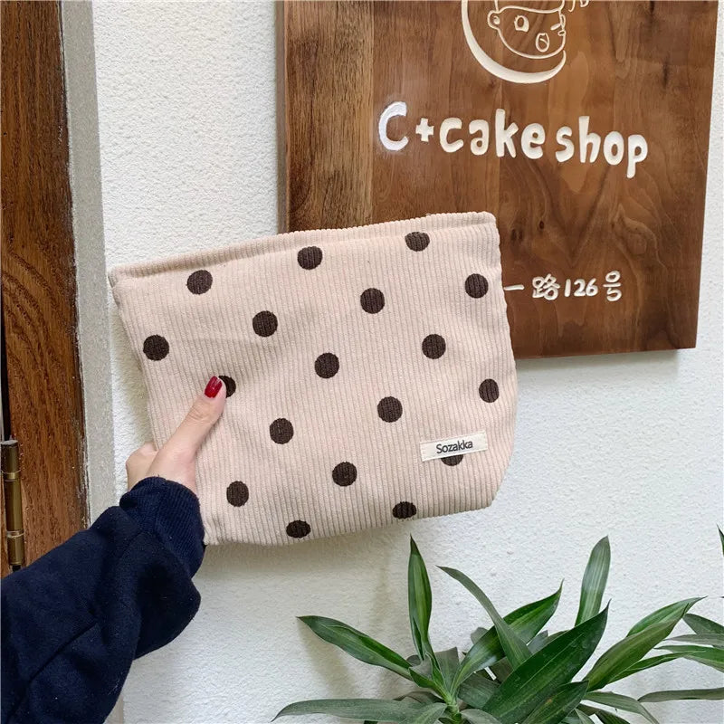 Smiley Face Corduroy Cosmetic Bag Lightweight Makeup Pouch