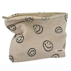 Smiley Face Corduroy Cosmetic Bag Lightweight Makeup Pouch
