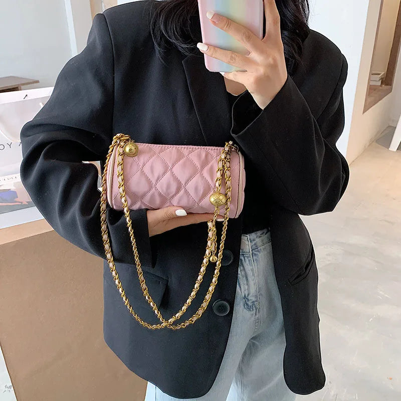 Small Diamond Lattice Shoulder Bags High Nylon Chains Women Messenger Bag