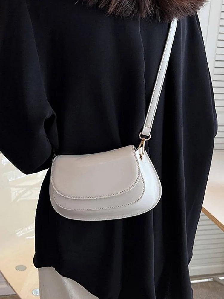 Small Flap Handbag Crossbody Bag for Women PU Leather Solid