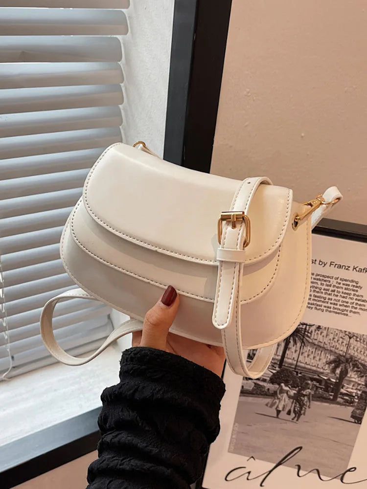 Small Flap Handbag Crossbody Bag for Women PU Leather Solid