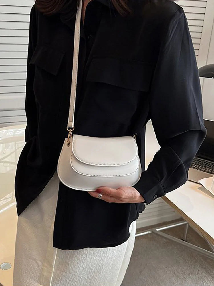 Small Flap Handbag Crossbody Bag for Women PU Leather Solid