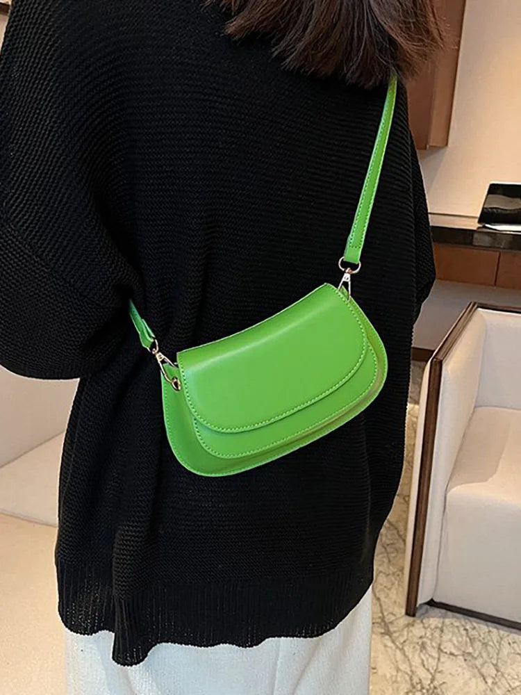 Small Flap Handbag Crossbody Bag for Women PU Leather Solid