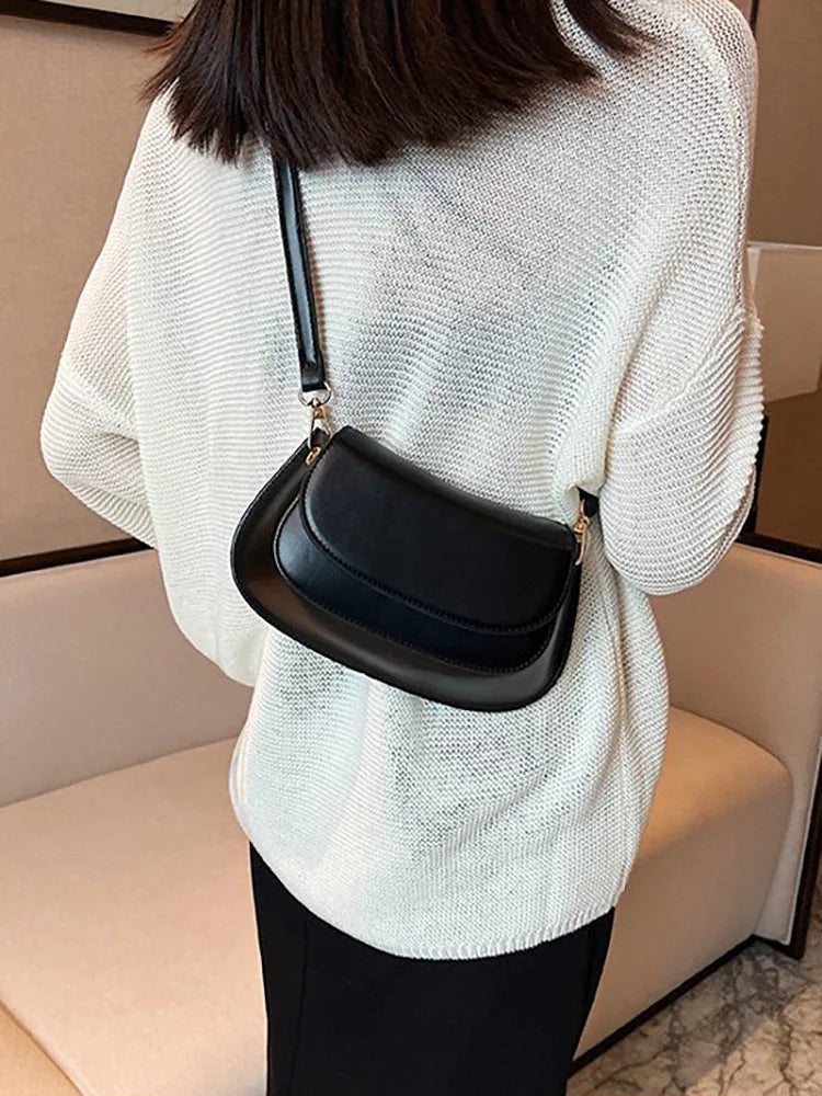 Small Flap Handbag Crossbody Bag for Women PU Leather Solid