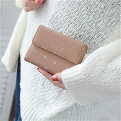 Small Fresh Mini Ladies Money Clip with Flowers Short Buckle Wallet