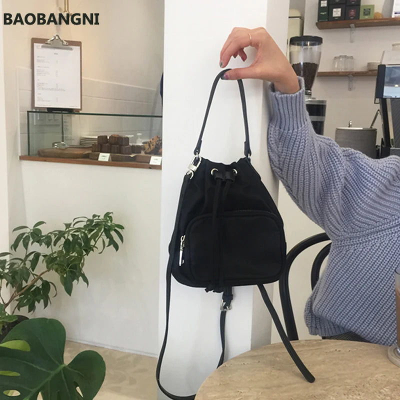 Canvas Shoulder Bags Tassel Bucket Bags Girls Crossbody Ladies Tote Phone Pouch