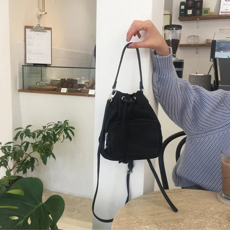Canvas Shoulder Bags Tassel Bucket Bags Crossbody Bags