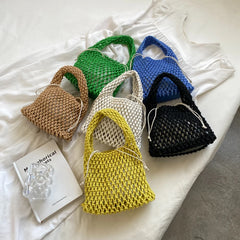Hollow Out Weave Shoulder Bag Drawstring Tote Handbag