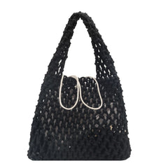 Hollow Out Weave Shoulder Bag Drawstring Tote Handbag