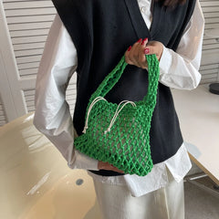 Hollow Out Weave Shoulder Bag Drawstring Tote Handbag