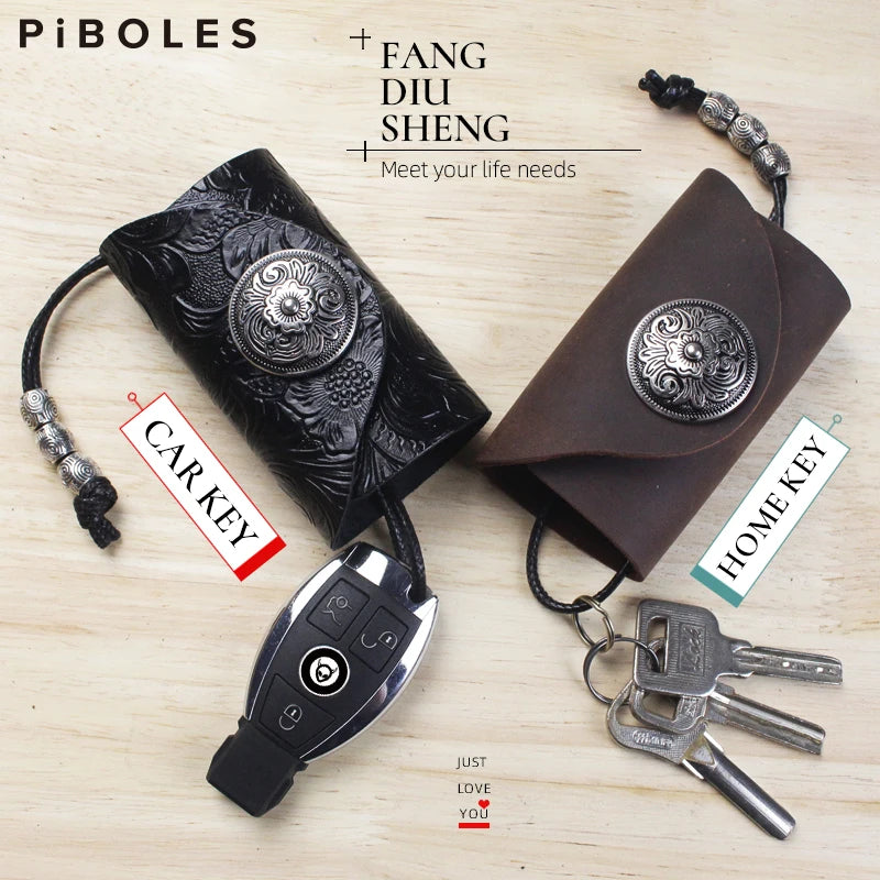 Vintage Leather Key Wallet Holder Housekeeper Key Pouch