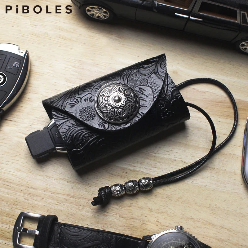Vintage Leather Key Wallet Holder Housekeeper Key Pouch