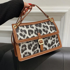 Leopard Leather Shoulder Bag Crossbody Vintage Handbag Messenger