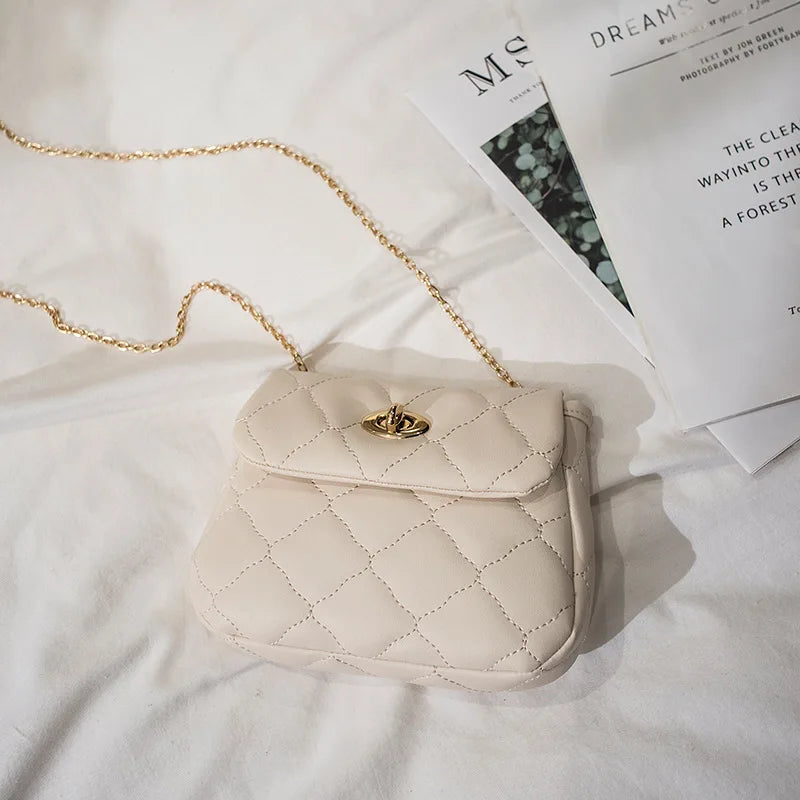 Small Women's Messenger Bag Diamond Chain Crossbody Soft Casual PU Leather