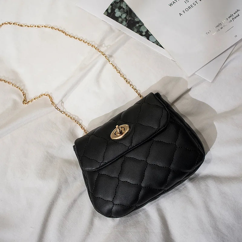 Small Women's Messenger Bag Diamond Chain Crossbody Soft Casual PU Leather