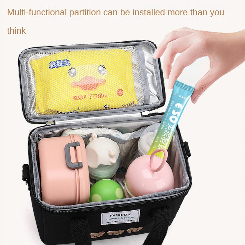 Bear Embroidery Mother Baby Bag Diaper Waterproof Insulation Mommy Bag