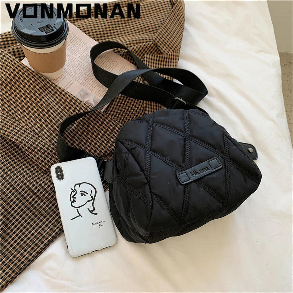 Nylon Quilted Crossbody Bag for Women - Winter Handbag Trend