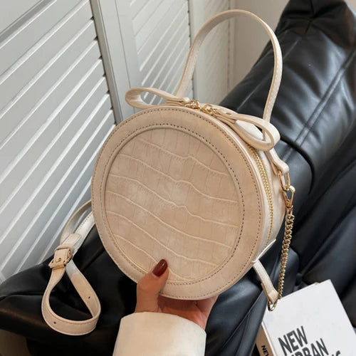 Small PU Leather Round Handbag Chain Clutch Purses